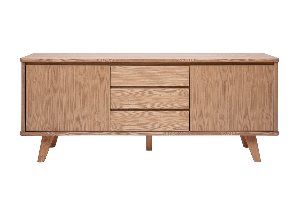 Buffet scandinave en bois clair fr�ne 2 portes 3 tiroirs L180 cm FIFTIES