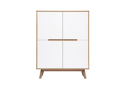 Buffet scandinave haut 4 portes bois et blanc HELIA
