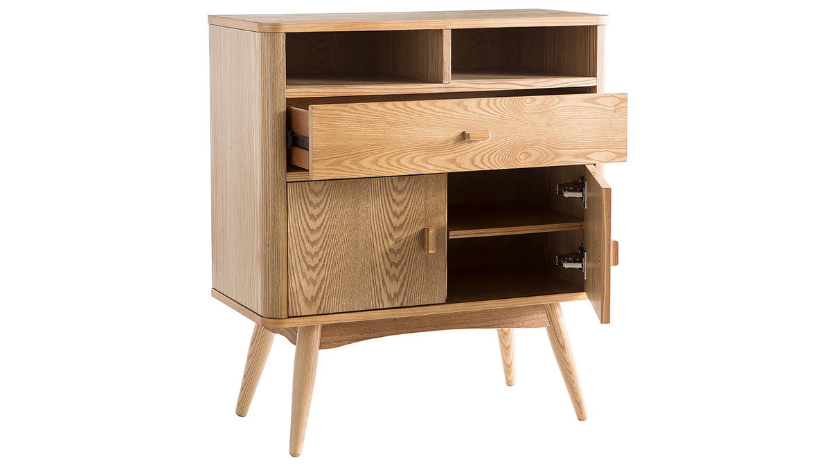 Buffet vintage en bois clair 2 portes 1 tiroir L80 cm NORDECO