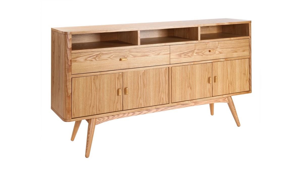 Buffet vintage en bois clair 4 portes 2 tiroirs L160 cm NORDECO