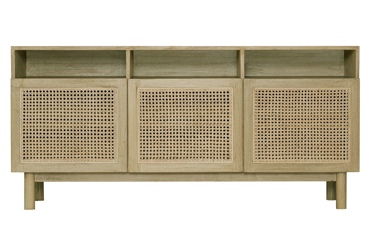 Buffet vintage en bois clair et cannage rotin L160 cm GALINA