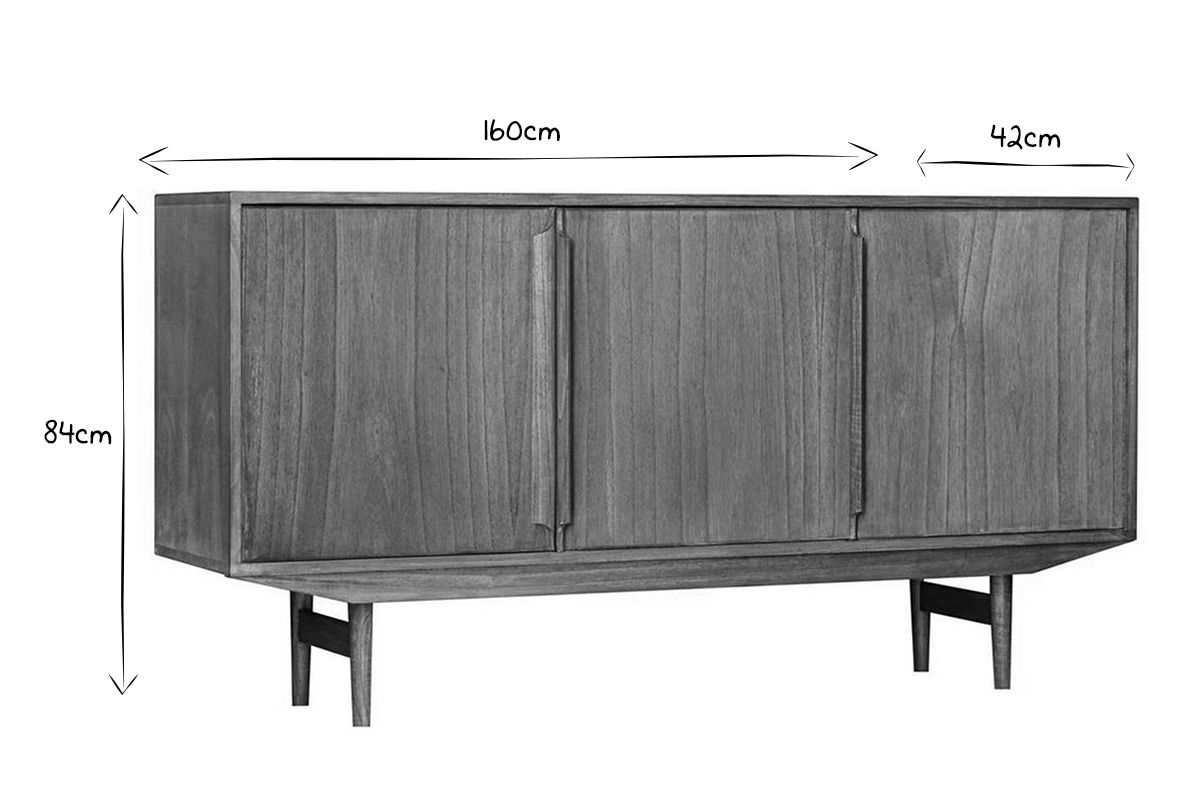 Buffet vintage en bois fonc 3 portes L160 cm SEVEN