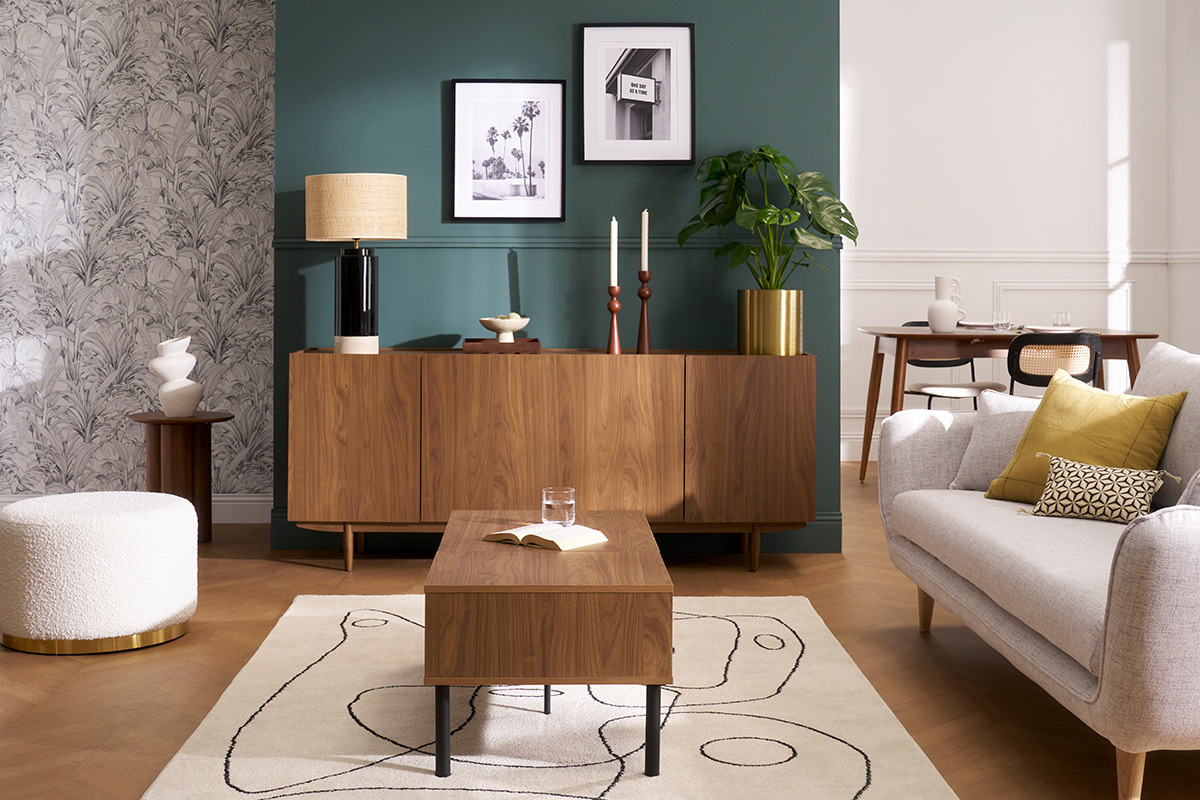 Buffet vintage en bois fonc 4 portes L180 cm SANAA