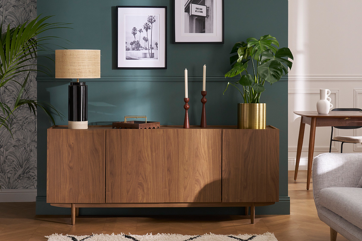 Buffet vintage en bois fonc 4 portes L180 cm SANAA