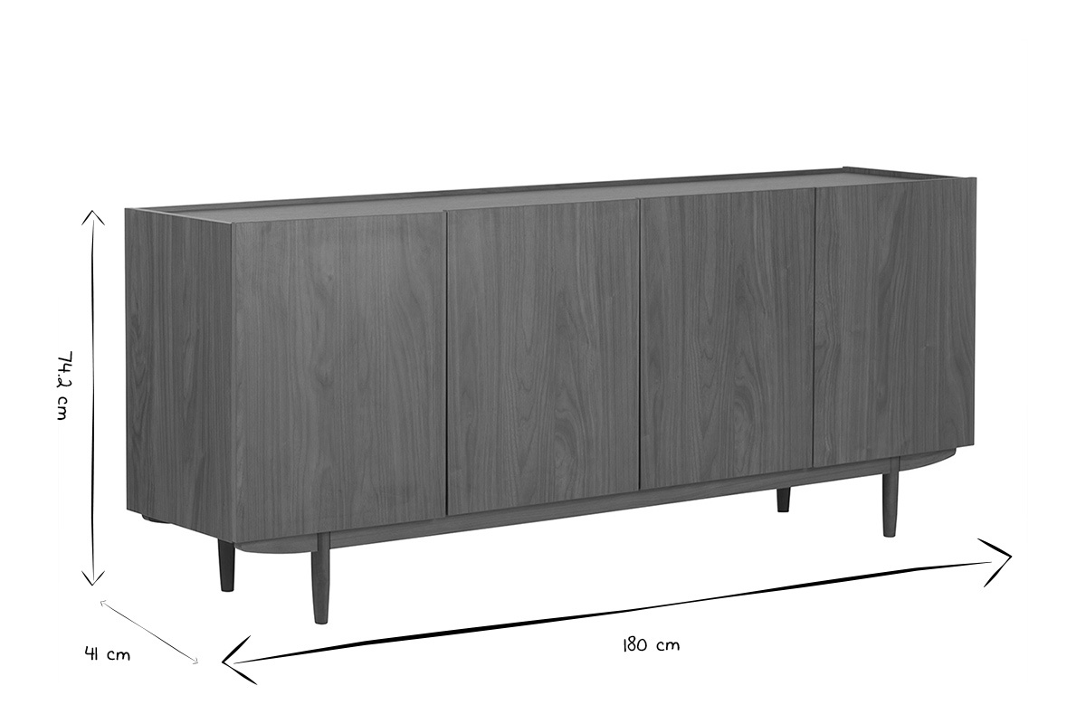 Buffet vintage en bois fonc 4 portes L180 cm SANAA