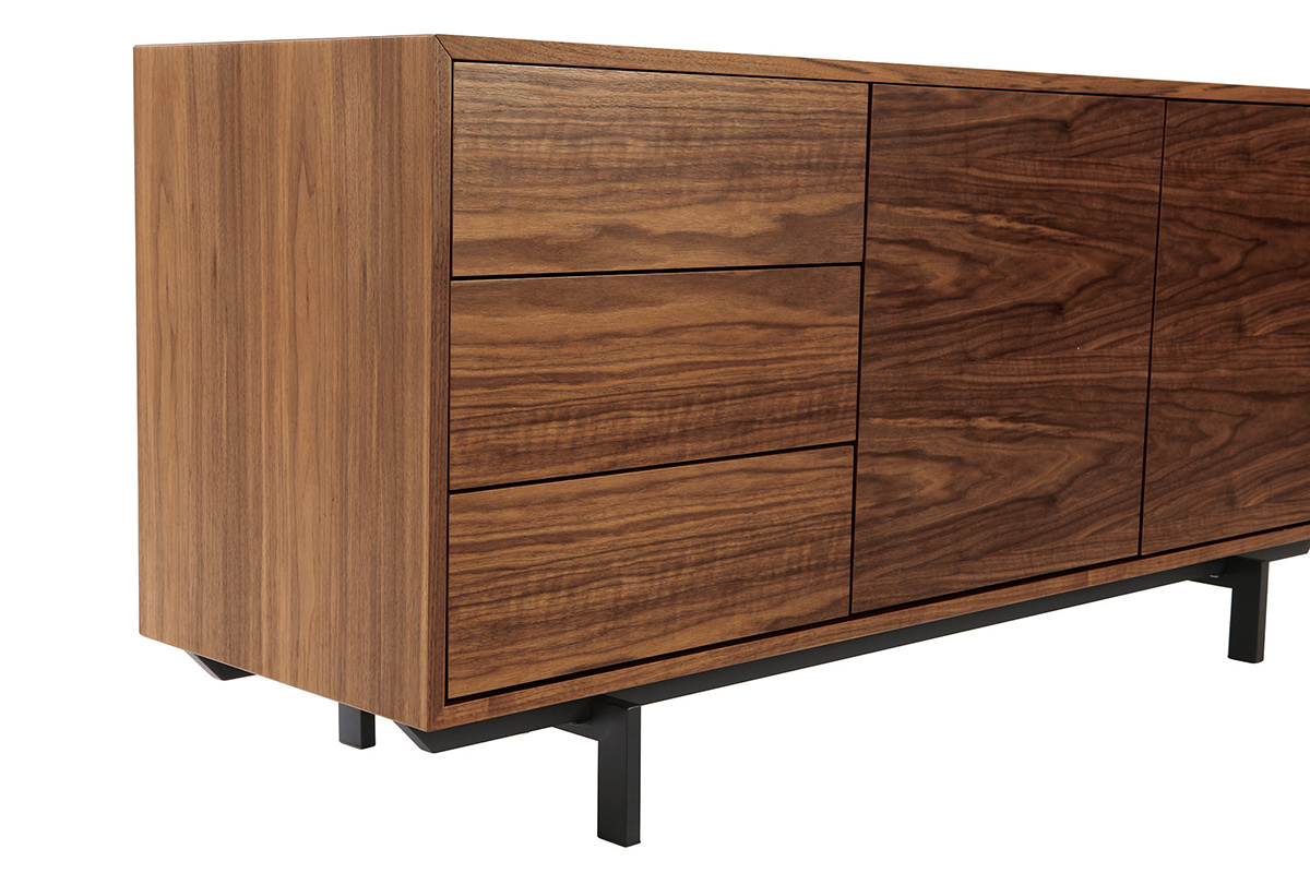 Buffet vintage en bois fonc noyer 2 portes 3 tiroirs L160 cm MANNY