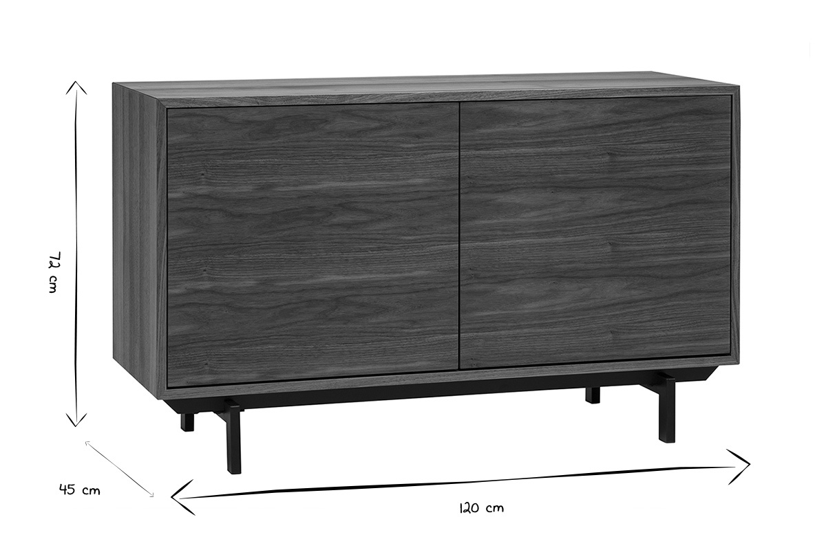 Buffet vintage en bois fonc� noyer 2 portes L120 cm MANNY