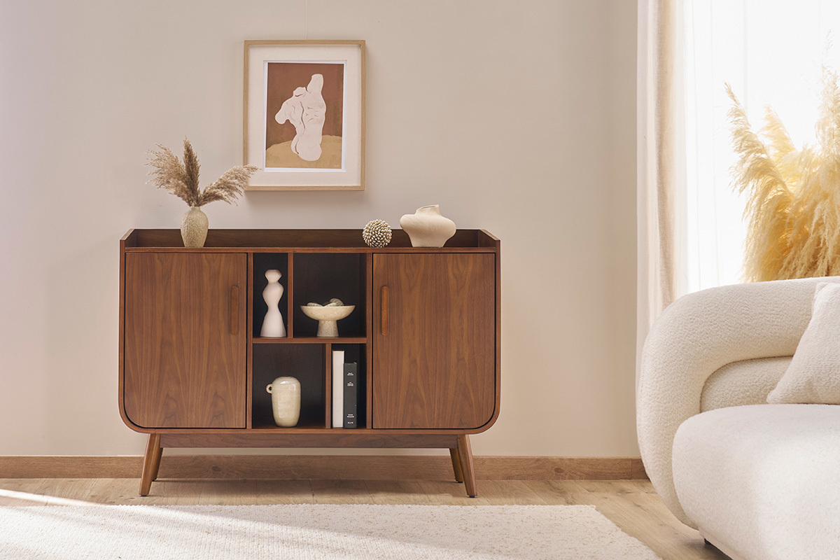 Buffet vintage en bois fonc noyer 2 portes L122 cm HALLEN