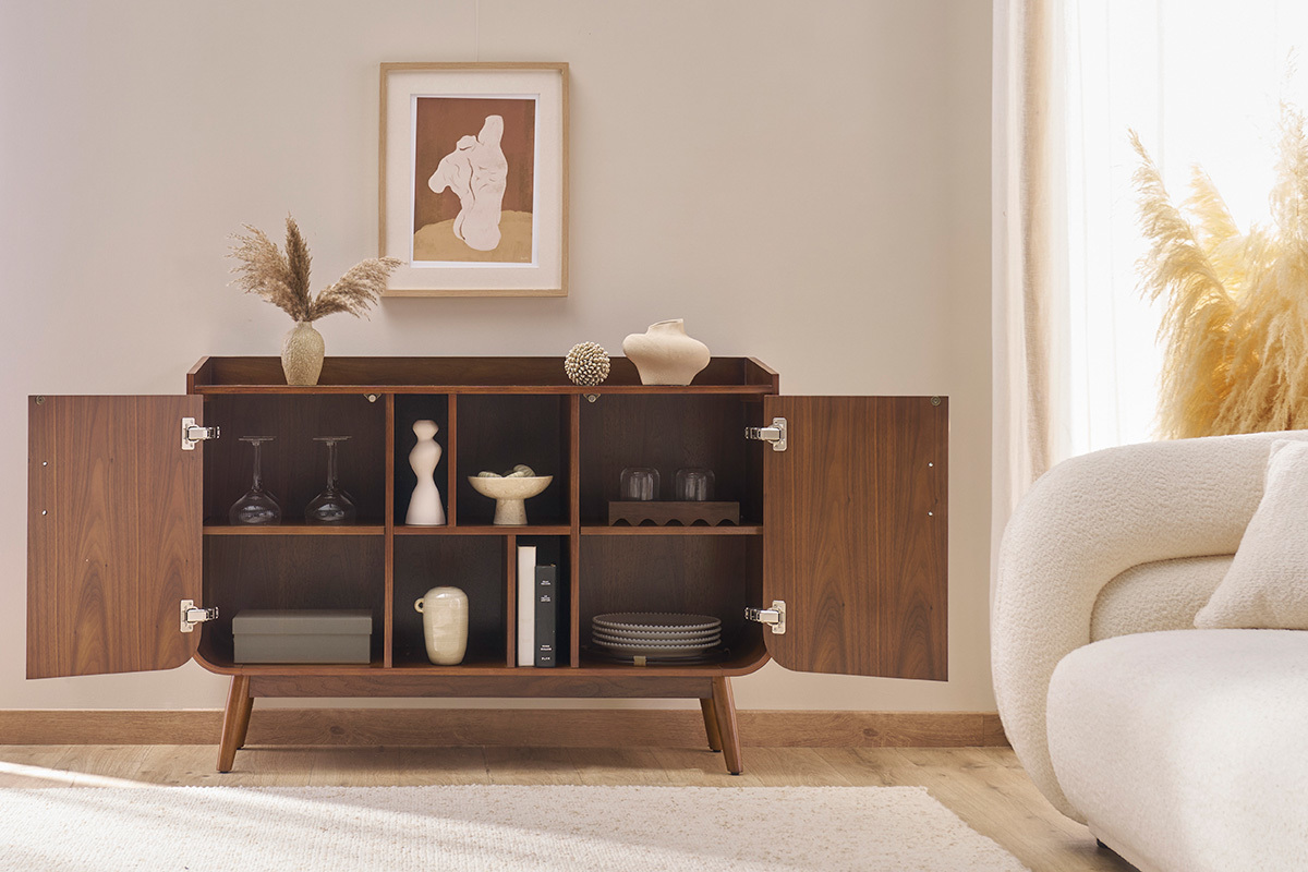 Buffet vintage en bois fonc noyer 2 portes L122 cm HALLEN