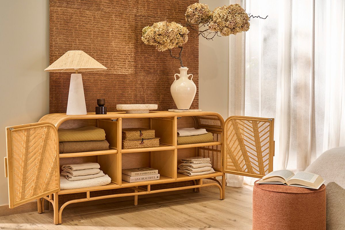 Buffet vintage en rotin 2 portes L150 cm GALON