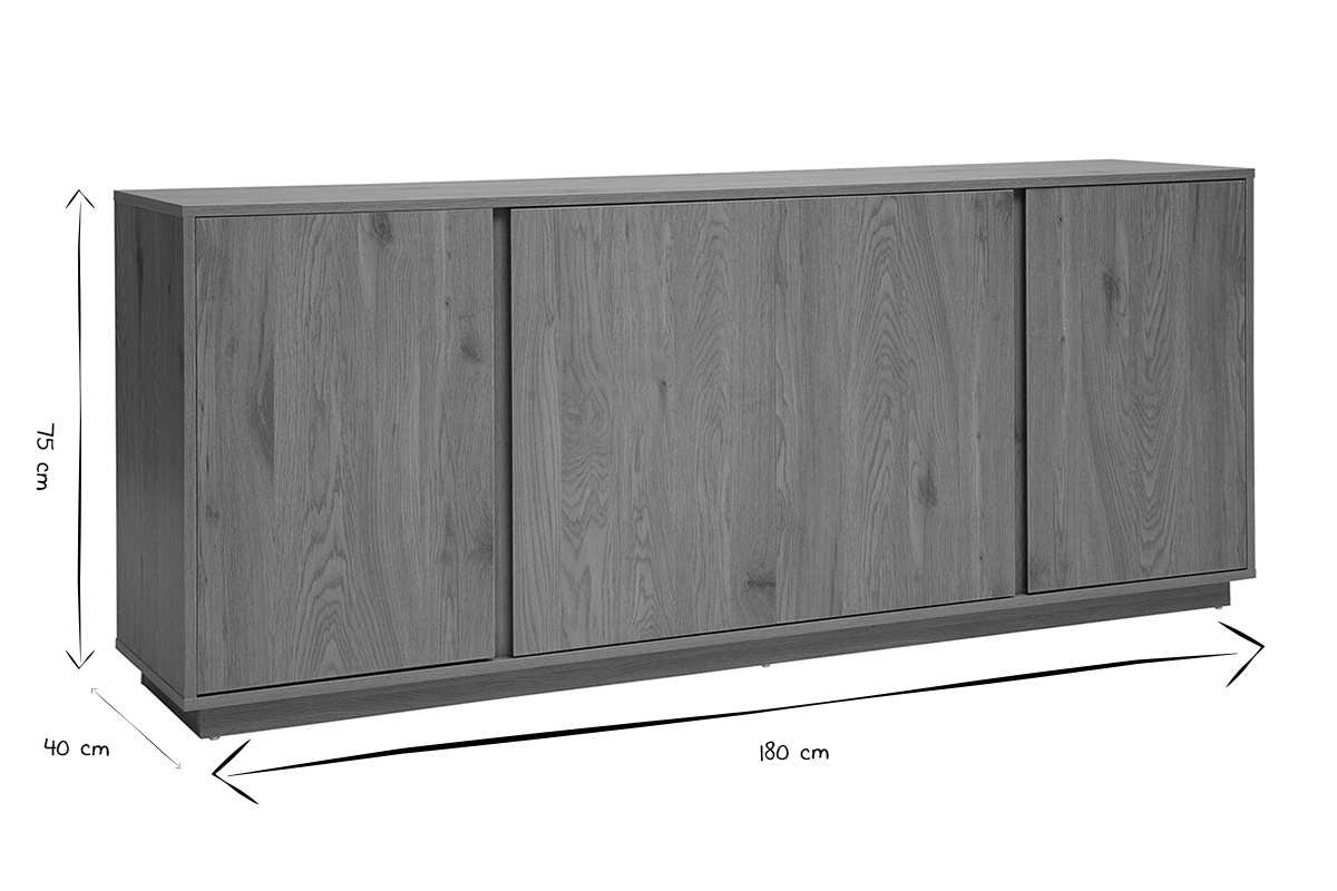 Buffet vintage finition bois ch�ne 4 portes L180 cm MILLOR