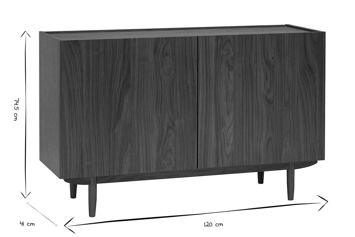 Buffet vintage finition bois fonc� noyer 2 portes L120 cm SANAA