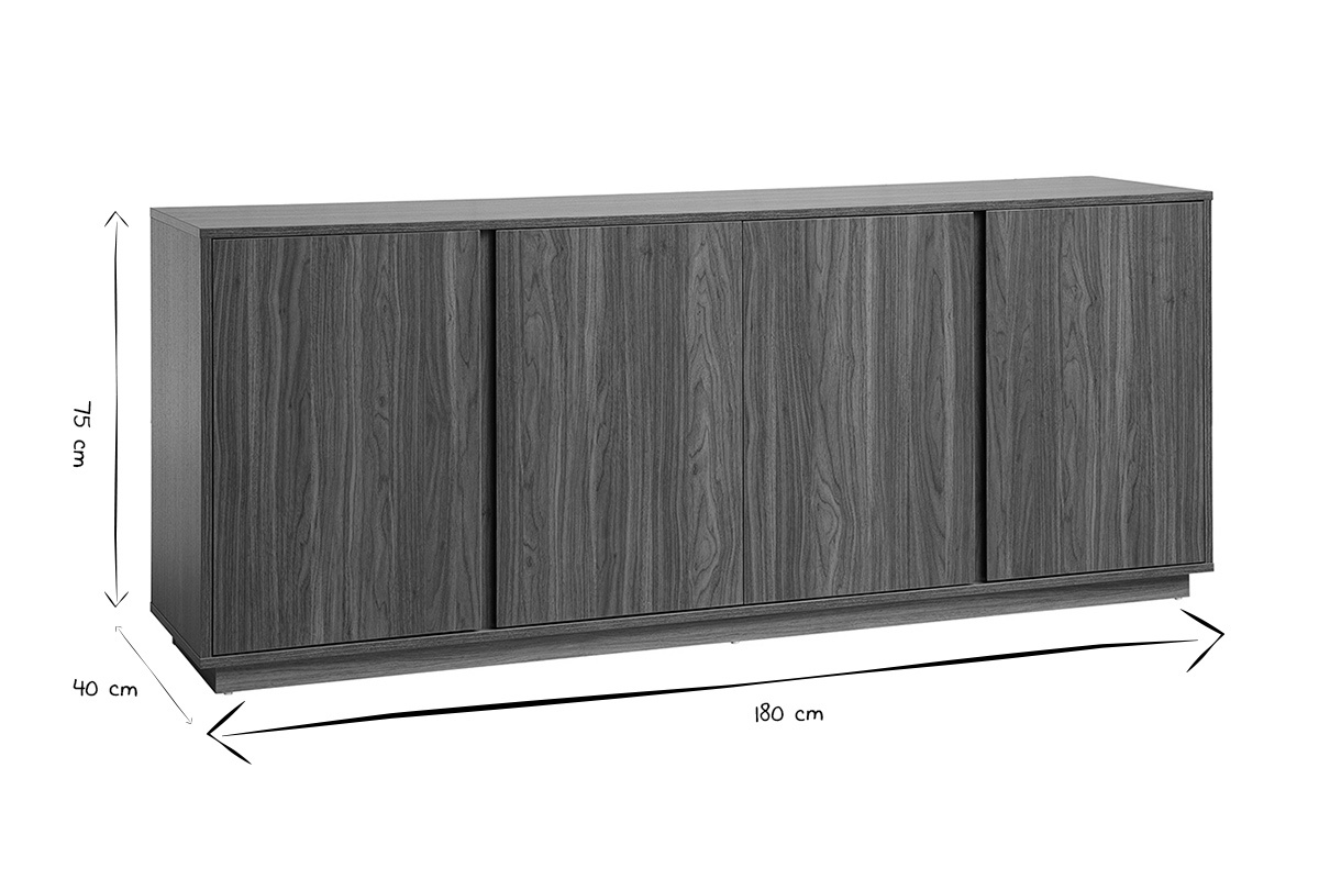 Buffet vintage finition bois noyer 4 portes L180 cm MILLOR
