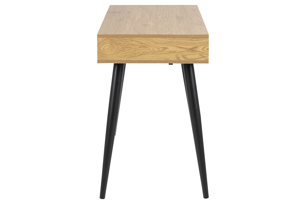 Bureau � rangements 3 tiroirs industriel bois clair ch�ne et m�tal noir L110 cm BALZAC