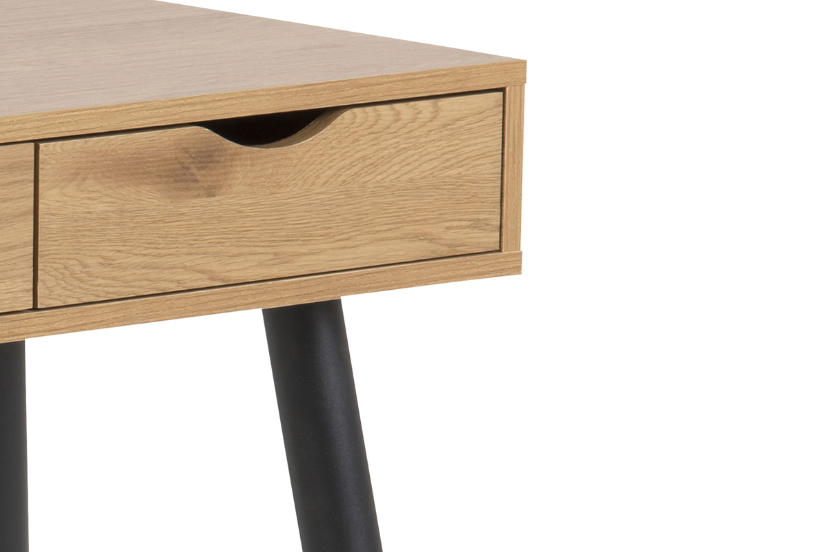 Bureau � rangements 3 tiroirs industriel bois clair ch�ne et m�tal noir L110 cm BALZAC