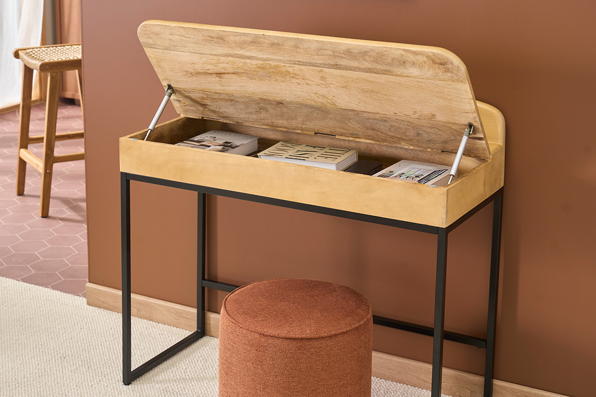 Bureau avec rangement en bois manguier massif L100 cm SHIVA
