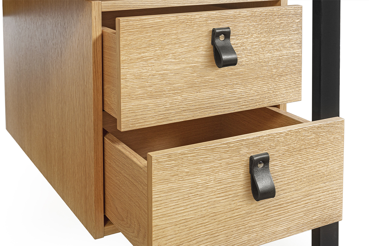 Bureau avec rangements 2 tiroirs bois clair chne et mtal noir L138 cm OPAL