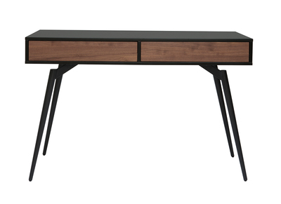 Bureau avec rangements 2 tiroirs design noir mat et bois foncé noyer L120 cm TRIPOLI