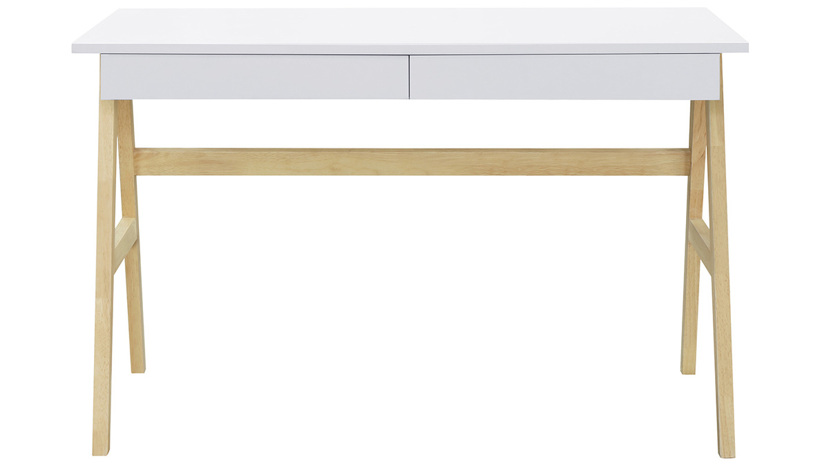 Bureau avec rangements 2 tiroirs scandinave blanc et bois clair chne L120 cm BROOK