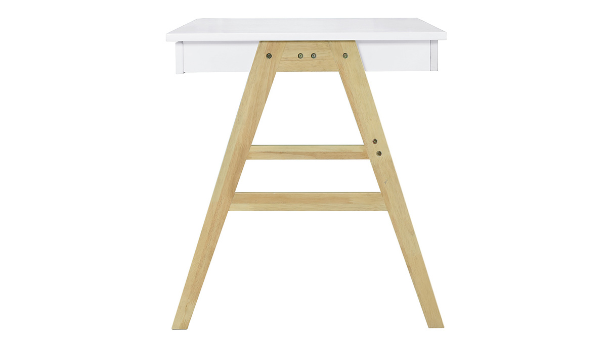 Bureau avec rangements 2 tiroirs scandinave blanc et bois clair chne L120 cm BROOK