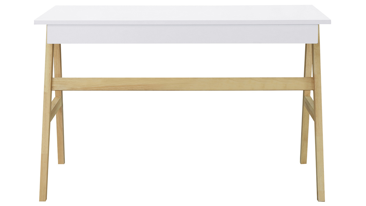 Bureau avec rangements 2 tiroirs scandinave blanc et bois clair chêne L120 cm BROOK