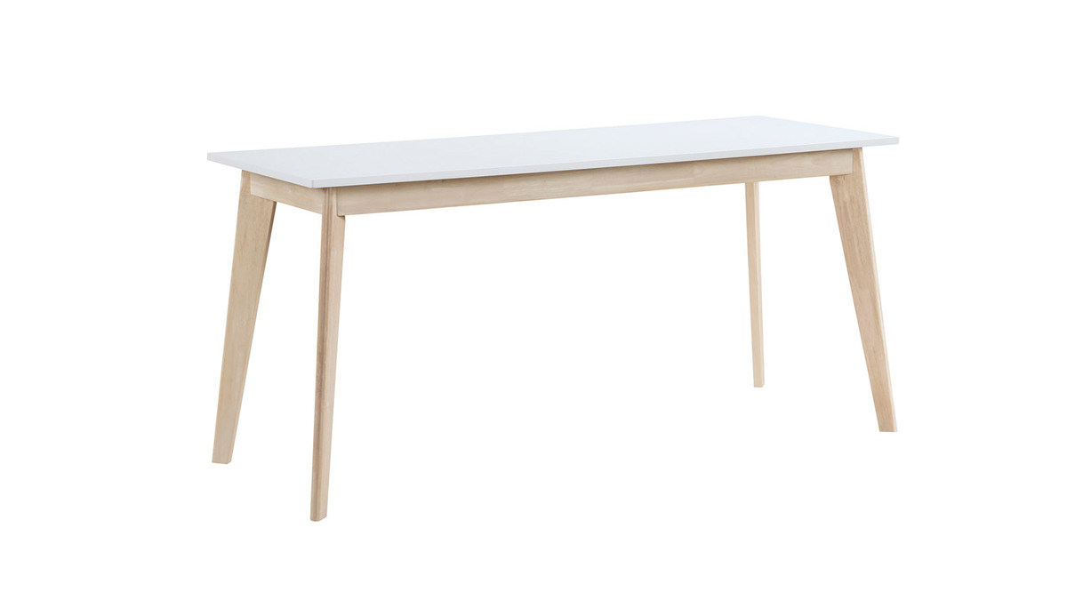 Bureau avec rangements 2 tiroirs scandinave blanc et bois clair L160 LEENA