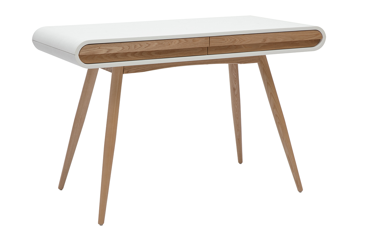 Bureau avec rangements 2 tiroirs scandinave bois clair et blanc L120 cm BJORG