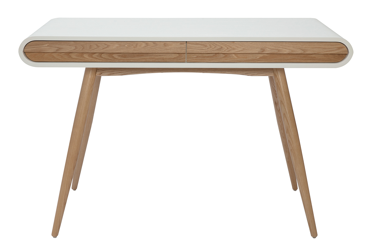 Bureau avec rangements 2 tiroirs scandinave bois clair et blanc L120 cm BJORG