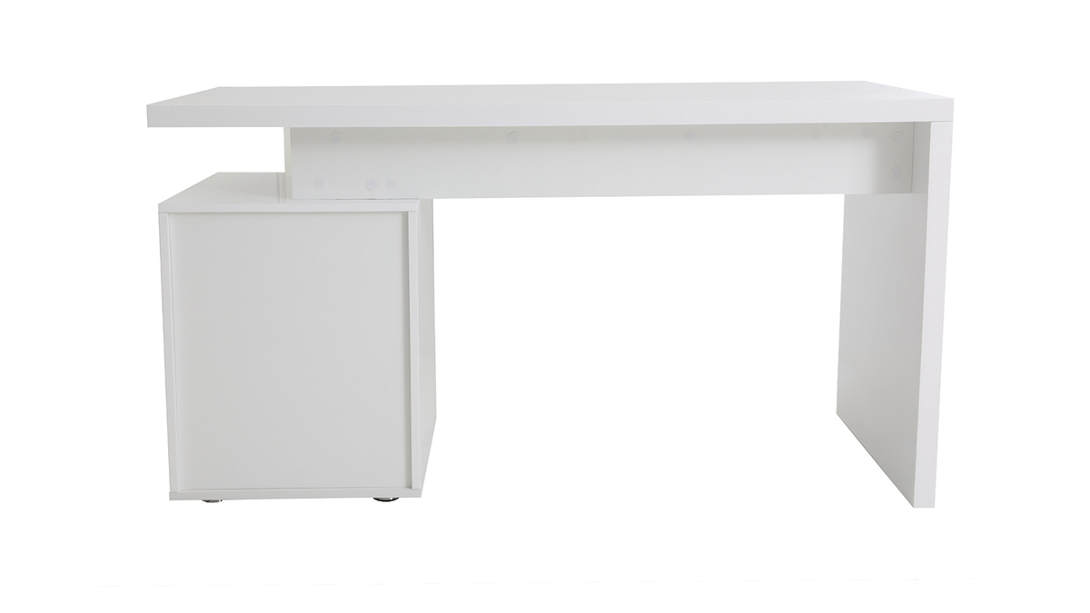 Bureau avec rangements 3 tiroirs design blanc laqu brillant L140 cm CALIX
