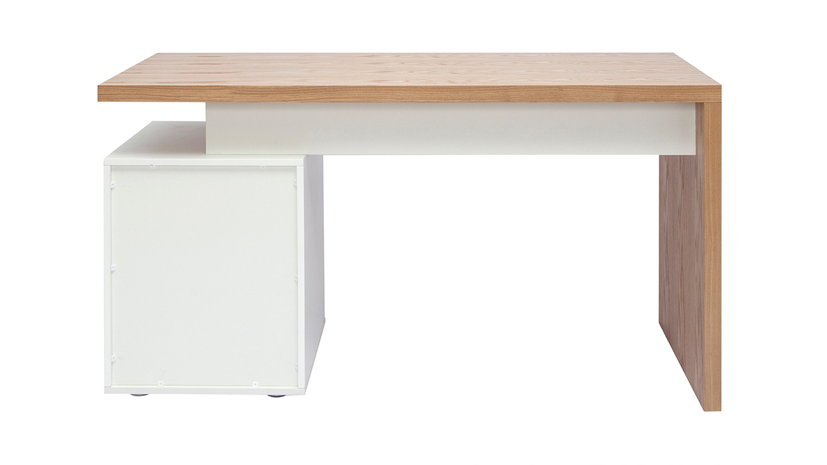 Bureau avec rangements 3 tiroirs design bois clair chne et blanc L140 cm CALIX