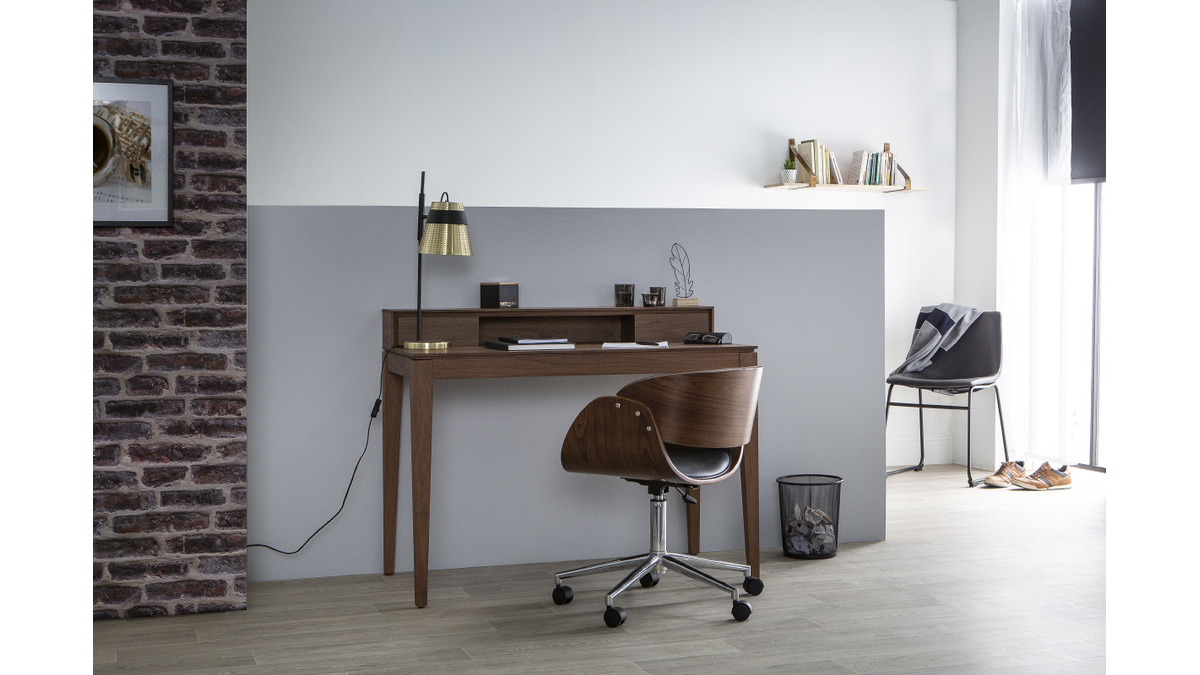 Bureau avec rangements bois fonc noyer L110 cm SEKRET