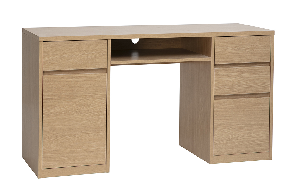 Bureau avec rangements finition bois clair ch�ne L140 cm JEREMIAH