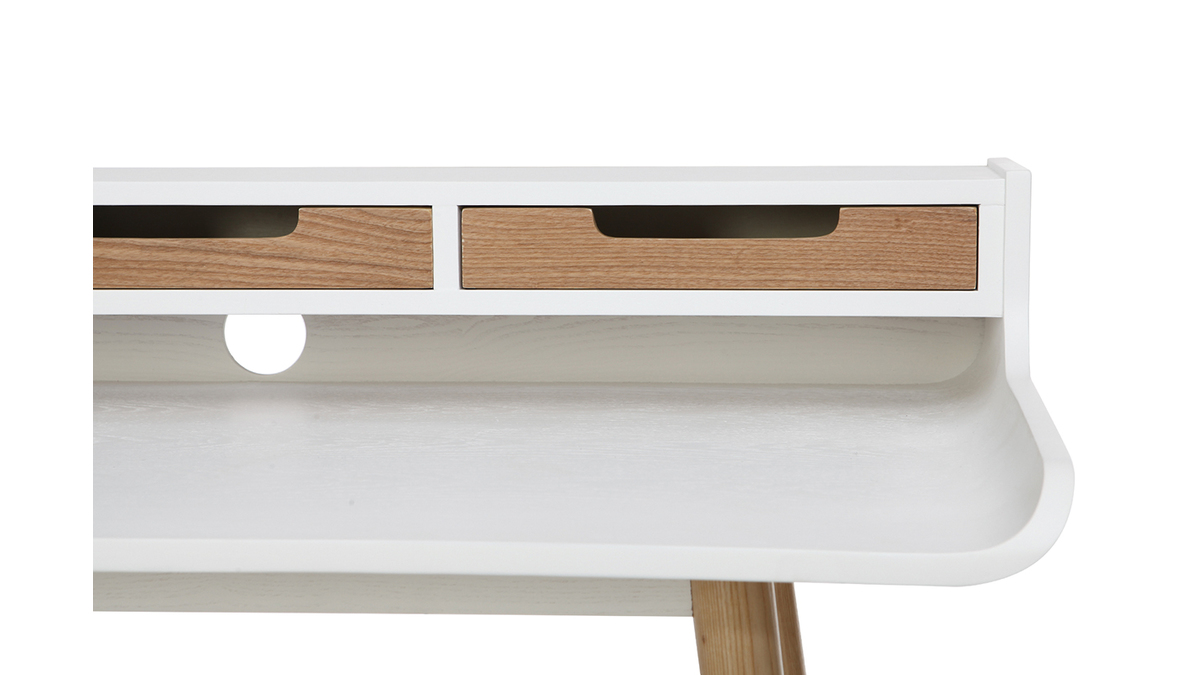 Bureau avec rangements scandinave blanc et bois clair L150 cm RACKEL -  Miliboo