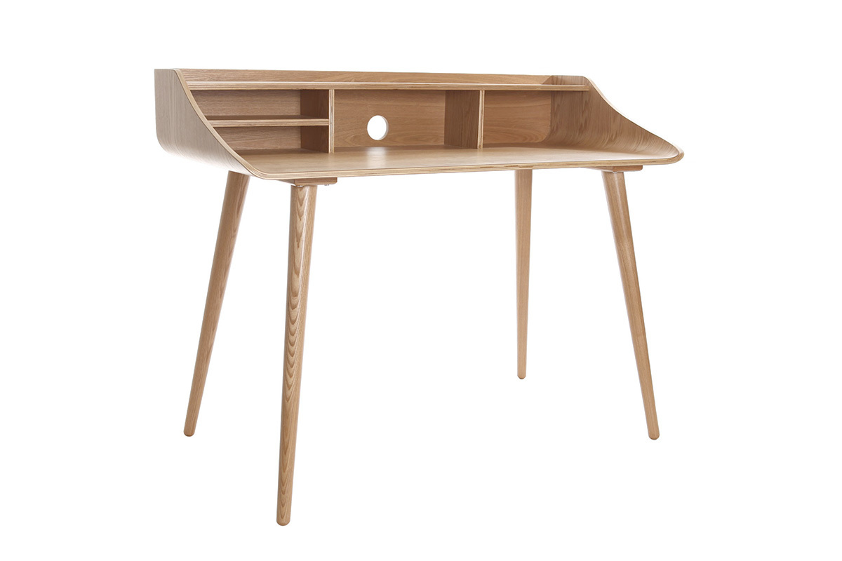 Bureau avec rangements vintage bois clair L120 cm NORDECO