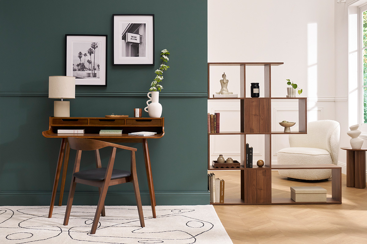 Bureau avec rangements vintage bois fonc noyer L110 cm OPUS