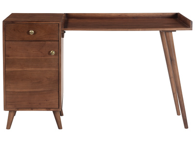 Bureau avec rangements vintage bois massif et métal doré L130 cm ROBY