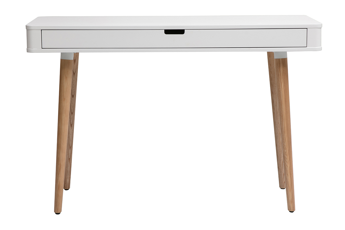Bureau avec tiroir scandinave blanc et bois clair ch�ne L115 cm TOTEM