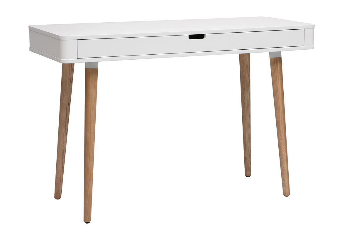 Bureau avec tiroir scandinave blanc et bois clair ch�ne L115 cm TOTEM
