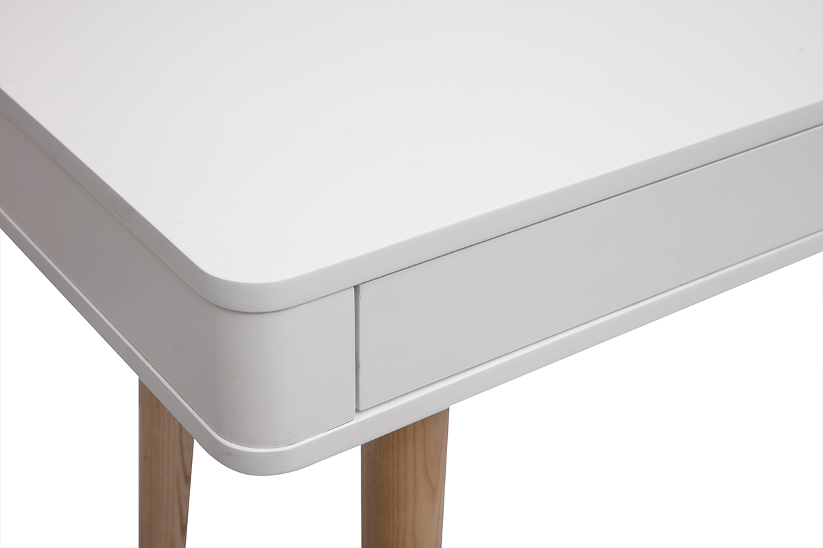 Bureau avec tiroir scandinave blanc et bois clair ch�ne L115 cm TOTEM