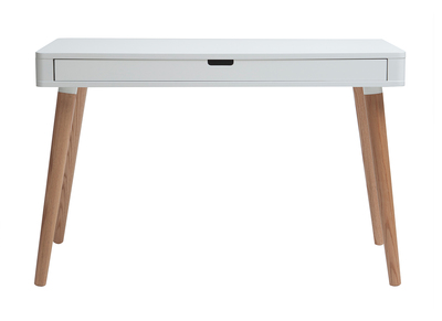 Bureau avec tiroir scandinave blanc et bois clair chêne L115 cm TOTEM