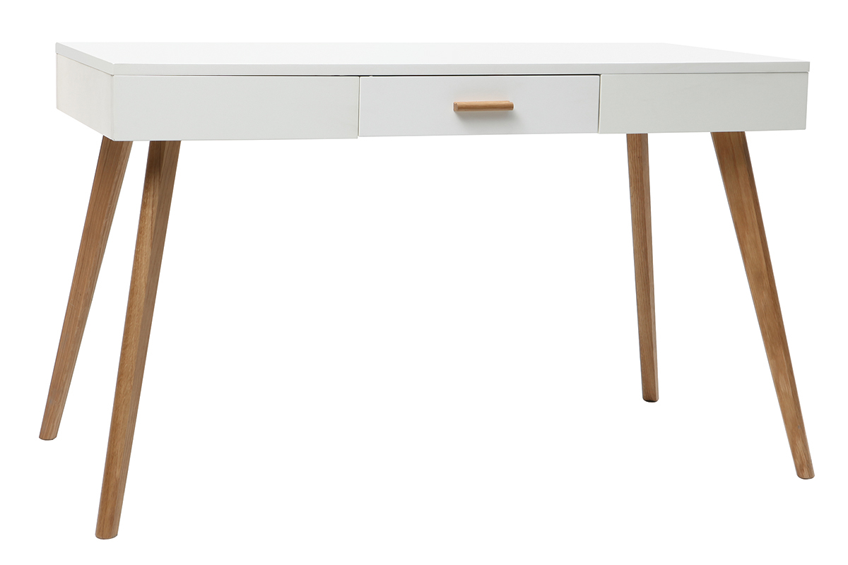 Bureau chne et blanc avec tiroir L120 cm GILDA