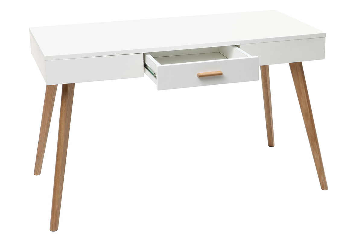 Bureau chne et blanc avec tiroir L120 cm GILDA