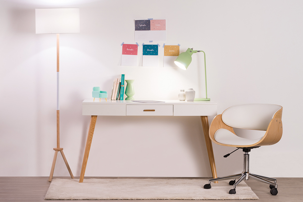 Bureau chne et blanc avec tiroir L120 cm GILDA