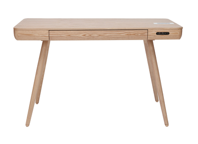 Bureau connecté multimédia  avec tiroir bois clair massif L120 cm CLEVER