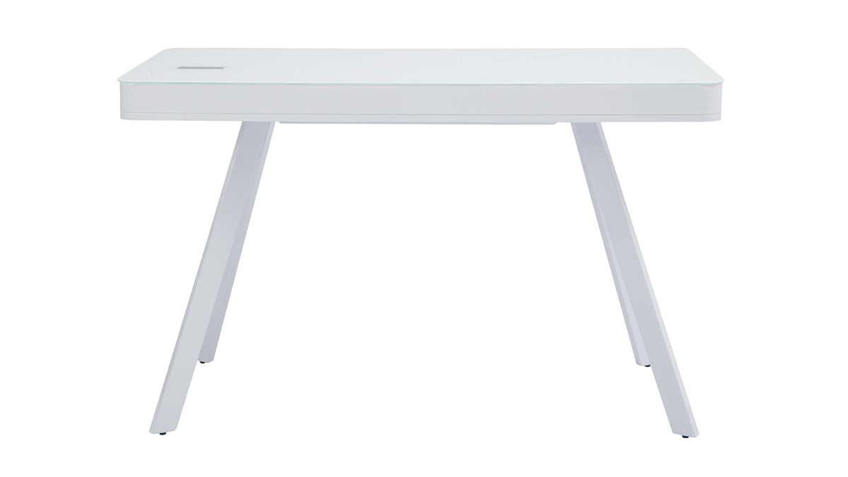 Bureau connect multimdia avec tiroir en verre et mtal blanc L120 cm CLEVER