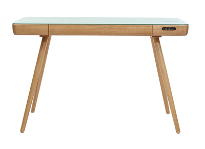 Bureau connect&eacute; multim&eacute;dia en verre et bois clair CLEVER