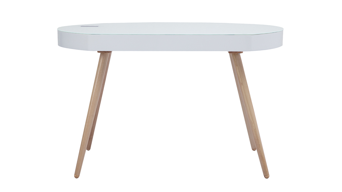 Bureau connect multimdia verre blanc et bois clair L120 cm HANDY