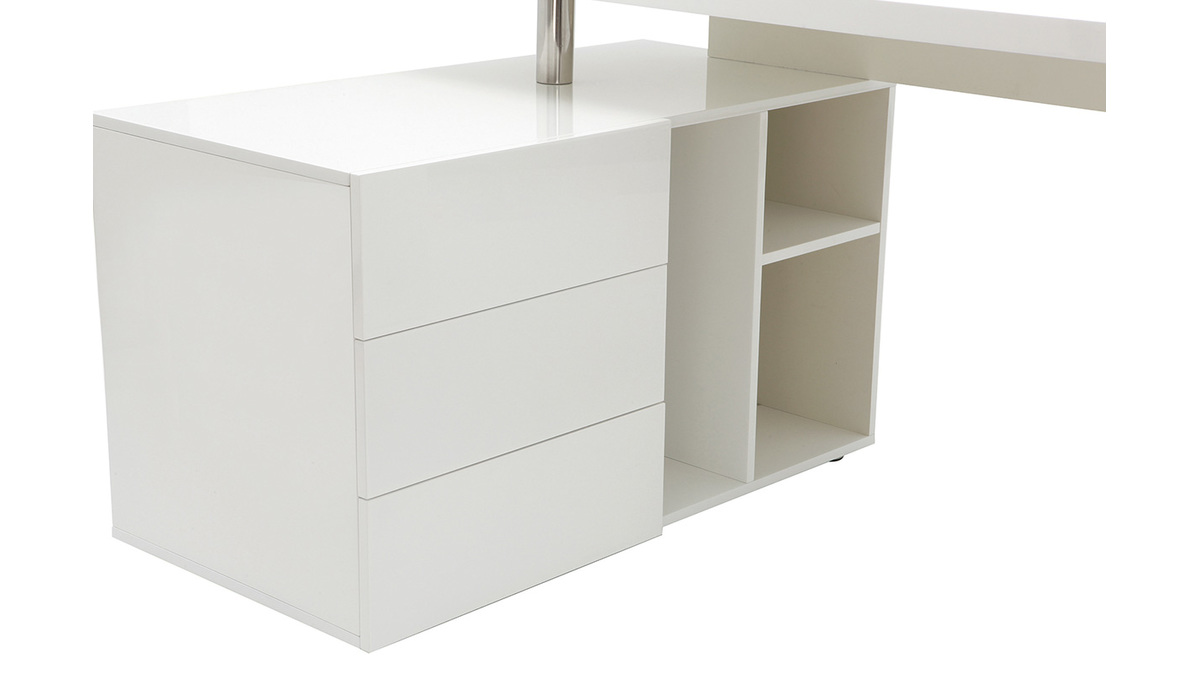 Bureau d'angle gauche avec rangements 3 tiroirs blanc laqu L160 cm MAXI