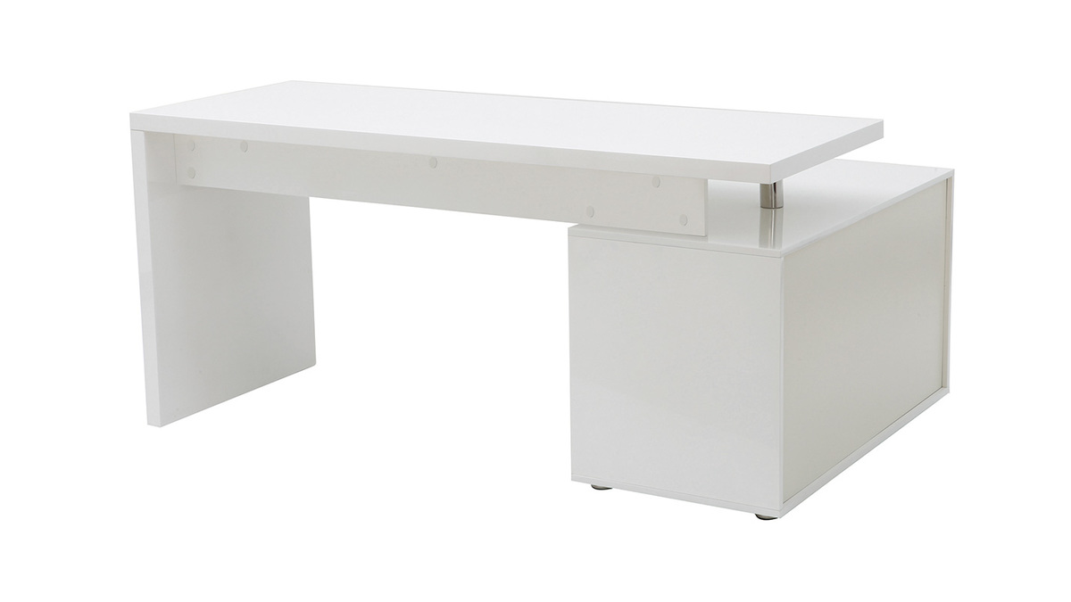 Bureau d'angle gauche avec rangements 3 tiroirs blanc laqu L160 cm MAXI