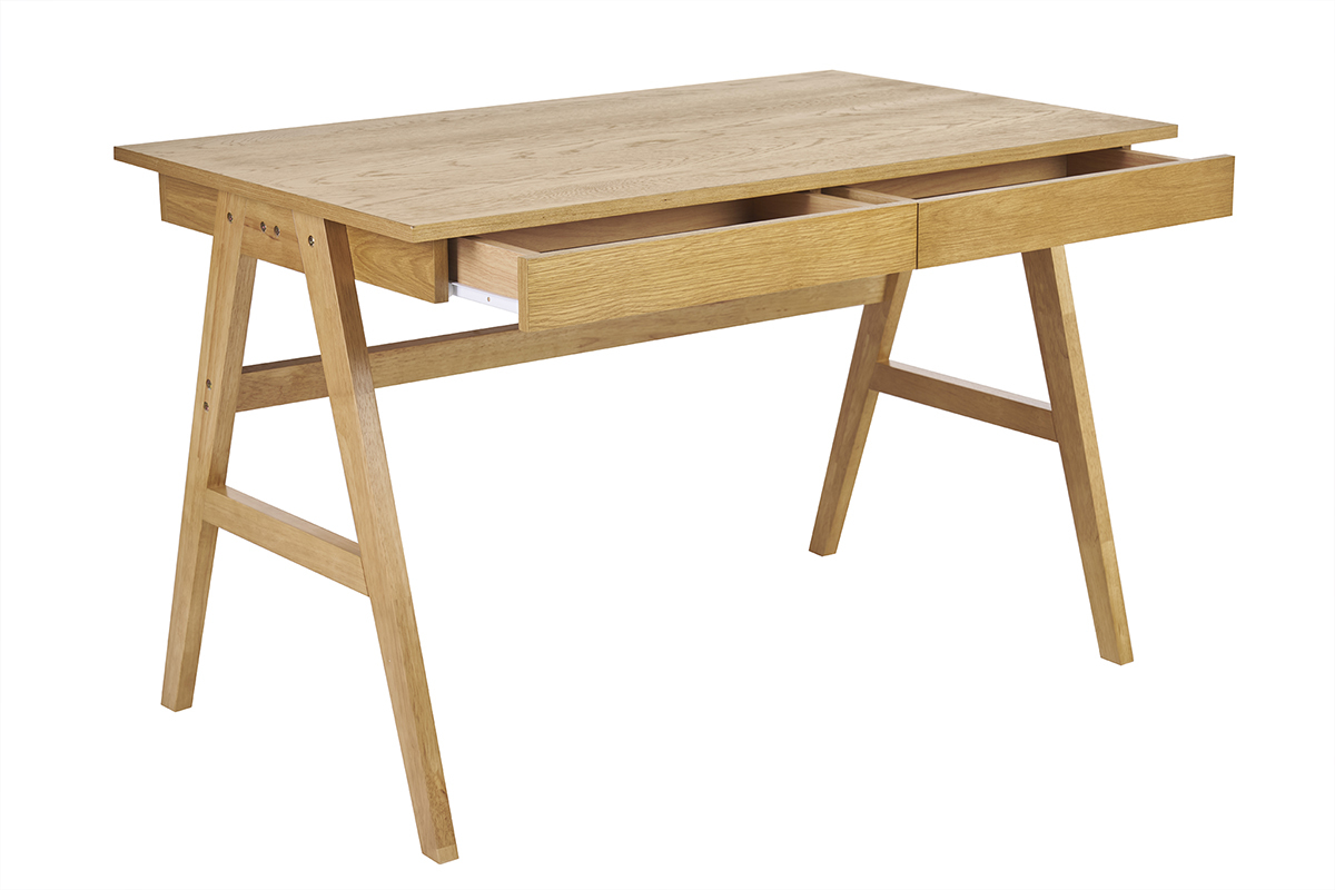 Bureau design avec rangements 2 tiroirs bois clair hva L120 cm BROOK
